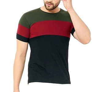 T-shirt rouge en coton mélangé pour homme, à manches courtes et col rond, avec un imprimé estival attrayant. - Product Image 1