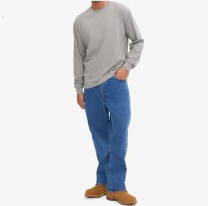 เสื้อยืดคอกลมแขนยาวผ้าฝ้าย100% สีทึบของผู้ชายสีเขียวเทาเป็นมิตรกับสิ่งแวดล้อมกันการพองแบบปกติปรับแต่งได้ - Product Image 5