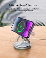 Station de charge sans fil 3 en 1 pour Apple, chargeur magnétique pliable en alliage d'aluminium, rotation à 360° pour iPhone 16/15/14/13/12Series