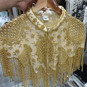 Cape élégante burlesque brins de perles paillettes tenue de club de fête belle broderie col en v droite longueur au sol festivals - Product Image 2