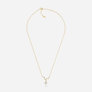 Collier en argent 92,5 rhodié, motif géométrique goutte d'eau et croix, orné de zircon, diamant et perle, couleur or, pour fiançailles, référence 194171 - Product Image 4