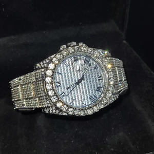 Reloj de Pulsera de Lujo de Acero Inoxidable con Esfera de Cristal Azul Claro Personalizado con Diamantes de Moissanita Estilo Hip Hop - Product Image 1