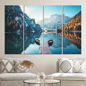 Toile d'art imprimée : paysage de montagne des Dolomites, décoration murale encadrée, lot de 4 toiles - Product Image 1