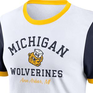 เสื้อยืดมหาวิทยาลัยมิชิแกนริงเกอร์ใส่ได้ทั้งชายและหญิงเสื้อผ้าคอตตอนสไตล์วิทยาลัยแบบกำหนดเองด้านหน้าพิมพ์ลายกราฟิกโลโก้ขนาดพิเศษ - Product Image 4