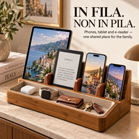 Organizer Multi Perangkat Modern Mewah Keluarga Bambu, Stasiun Pengisian Daya Ponsel, Tablet, E-Reader, Penyangga Buku yang Dapat Disesuaikan, Kabel Tersembunyi