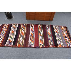 Alfombra Turca Vintage, Alfombra de 2.8x8 pies, Alfombra de Lana a Cuadros Roja y Naranja - Product Image 2