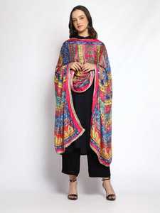 Trending Luxury Traditional Pakistani <b>Silk</b> <b>Shawl</b> Long Multicolor Embroidery Mirror Work Ethnic Style All Seasons Chinon Dupatta - Product Image 2