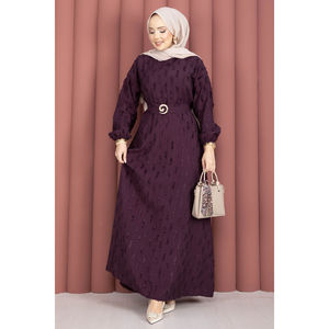 Vestido de Gasa Bordado para Mujer con Cinturón de Hebilla Dorada, Color Ciruela, Talla XS, Estilo de Manga Abullonada, para Fiestas Formales, Servicio ODM/OEM Incluido - Product Image 4