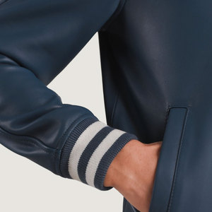 VIENNA INDUSTRY <b>Men's</b> Genuine <b>Leather</b> Biker <b>Jacket</b> Stand Collar Front Logo Reversible Breathable Eco-Friendly Anti-UV Windproof - Product Image 6