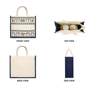 Handmade Summer Tribal Beats Embroidered Hamper <b>Bag</b> Navy Blue <b>Large</b> Capacity Jute <b>Canvas</b> Tote <b>Bag</b> For Corporate Gifting Item - Product Image 2
