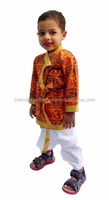 Ensemble traditionnel indien pour garçon, Kurta Dhoti imprimé Om, safran, costume Dhoti, vêtements pour enfants, bébé, robe ethnique, Kurta imprimé Om