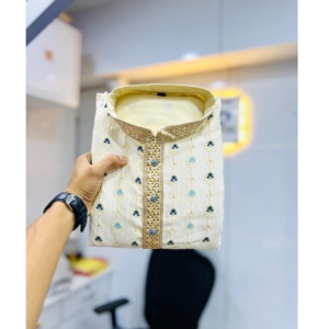 Top vente Jacquard soie Kurta pyjama ensemble hommes décontracté Festival porter indien pakistanais vêtements genou longueur fantaisie Kurta - Product Image 1