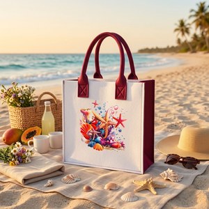 Sac fourre-tout pour femme SeaBloom, style bohème d'été, en feutre non tissé, ouvert, couleur unie, Priglob Exim Gujarat - Product Image 1