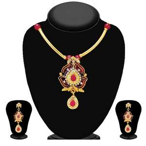 Soha Fashion Ensemble de colliers goutte Meenakari rouge bohème en acier inoxydable plaqué or Bijoux fins pour cadeau - Product Image 1