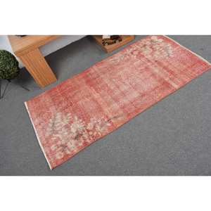 Alfombra de lana de retazos vintage de 2,8x5,9 pies, alfombra de tejido plano turco para sala de estar, roja y beige con respaldo de látex - Product Image 2