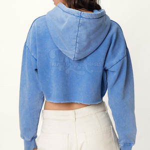 เสื้อครอปฮู้ดดี้ถักไหมพรมสำหรับผู้หญิง ดีไซน์เองได้ สีพื้น ปักโลโก้ด้านหน้า ผ้าฝ้าย 100% เป็นมิตรกับสิ่งแวดล้อม น้ำหนักเบา - Product Image 4