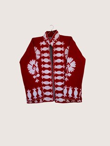 Red Floral Embroidered Cotton <b>Coat</b> With Batwing Sleeves Mandarin Collar Plus Size Women's Casual Outerwear Winter Wear - Product Image 1