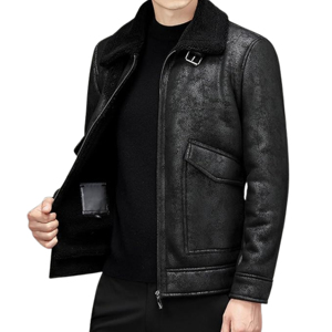 2025 Men's <b>Black</b> Genuine Leather Jacket for Winter <b>High</b> Quality Materials Combination of Elegance and Practicality New Condition - Product Image 3