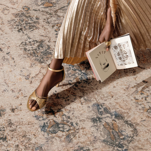 Alfombra de área de pelo bajo, lavable y plegable, de chenilla turca, estilo Art Deco, con diseño floral vintage desgastado en tonos taupe y malva, OEM ODM - Product Image 2