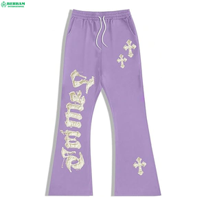 Men's Vintage Stone Acid Wash Flared <b>Jogger</b> Pants Custom Heavyweight French Terry Distressed Embroidery Patch Baggy 3D <b>Stacked</b> - Product Image 5