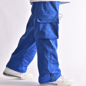 Pantalones de esquí profesionales unisex de talla grande cintura elástica frontal plana color sólido ropa impermeable al aire libre cremallera impresa - Product Image 4