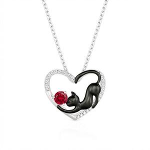 Jeulia Custom <b>Black</b> <b>Cat</b> Heart Necklace with Diamond Pearl Birthstone - Product Image 5