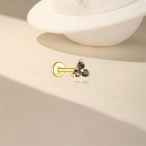 1.2x6มม. แกนเกลียวทอง S925เงินเพชร5กลีบดอกไม้สีดำ rutilated ควอตซ์หลังแบนเครื่องประดับร่างกาย - Product Image 2