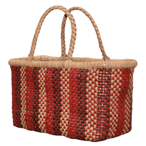 Sac fourre-tout en cuir écologique tissé à la main, rouge, motif naturel, poignées en osier tressé, léger, fait à la main, résistant à l'eau, authentique - Product Image 1