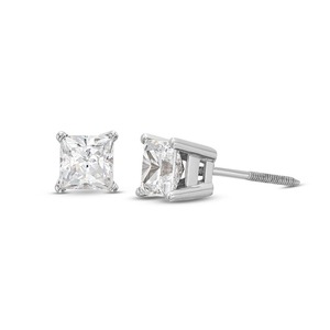 Pendientes solitarios de diamante talla princesa pequeños de 1.00 quilates, diamante cultivado en laboratorio en oro macizo de 14 quilates, para bodas y fiestas. - Product Image 2