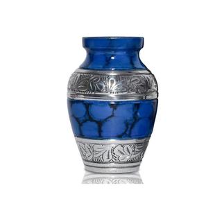 Pequeñas Urnas de Cremación para Cenizas Humanas | Juego de 6-3 Pulgadas Cúbicas Mini Recuerdo Azul y Plateado con Estuche de Terciopelo - Product Image 1