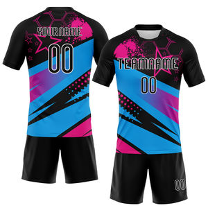 Uniforme de Voleibol Sublimado Personalizado de Alta Calidad en Negro, Azul Cielo y Rosa, Geométrico, Transpirable y Personalizado para Hombre - Product Image 1