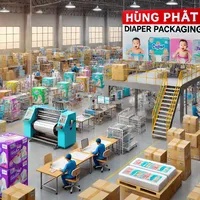 Sac d'emballage à fond carré en film PE imprimé jetable durable pour couches pour bébés exportation directe au Vietnam pour les soins personnels