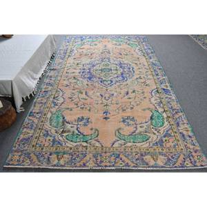 Classique Vintage turc laine Latex tapis Beige bleu Patchwork Design 5.7X9.9 pieds plat tissage Technique pour salon décor - Product Image 1