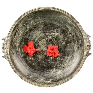 اليدوية العتيقة النحاس الديكور الداخلي الجنوبية الهندي نمط النحاس عاء مع اثنين حلقة مقابض زهرة وعاء المنزل الديكور NBU-35