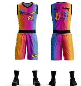Conjunto de ropa deportiva de baloncesto de secado rápido transpirable sublimado personalizado unisex, incluye Pantalones cortos, camiseta impresa, colores del logotipo del equipo - Product Image 4