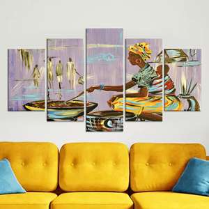 Decoración de pared nigeriana - Obra de arte impresa en lienzo, impresión en vidrio templado, juego de 5 lienzos Mx - Product Image 1