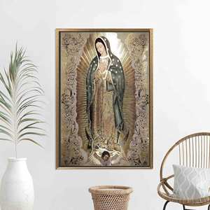 Impresión en lienzo de la Virgen Sagrada de Guadalupe - Obra de arte vibrante para decoración del hogar, lienzo con marco dorado - Product Image 1