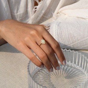 Minimalist 18k Gold Plated <b>Silver</b> Ethiopian Opal Engagement <b>Ring</b> with Prong Setting for Wedding or Bridal Gift by Opal Cabochon - Product Image 3