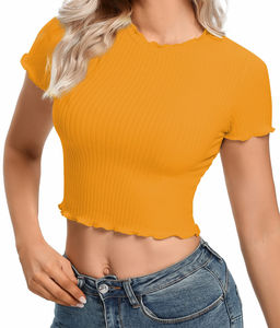 T-shirt court avec logo personnalisé de haute qualité, hauts pour femmes, haut moulant décontracté pour femmes, vente en gros en usine - Product Image 6