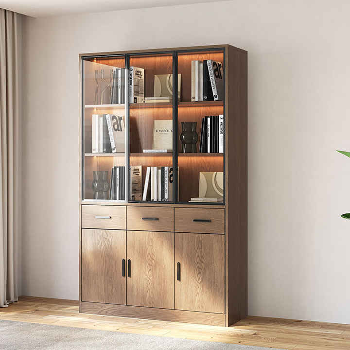 Amazing Wood Bookcase With Glass Doors Pictures