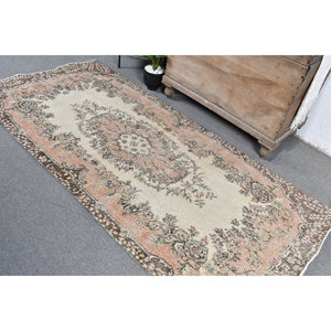 Alfombra turca Vintage Beige Marrón 3.7x7.5ft Lana Patchwork Tejido plano para adolescentes Decoración para sala de estar Respaldo de látex - Product Image 4