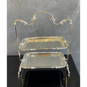 Luxurious Golden Metal 2 <b>Tier</b> <b>Cake</b> <b>Stand</b> With Handle Round Decorative Dessert Display Serving Tray For Party And Home Decor - Product Image 3