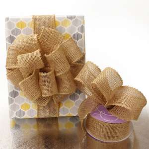 Natural Jute Linen Polyester Floral Mesh Burlap <b>Wired</b> <b>Ribbon</b> Roll Christmas Decoration and Gift Wrapping Spool - Product Image 1