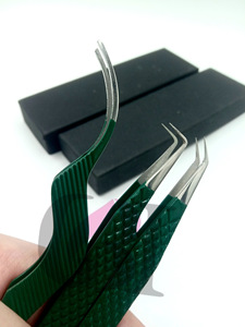 Meilleur Style 90 degrés Kelly vert poudre revêtement 45 degrés en acier inoxydable Extension de cils pince à épiler applicateur outil de beauté - Product Image 3