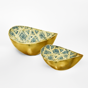 Cuenco de acero recubierto de esmalte con patrón floral verde y dorado, cuencos decorativos para postres, vajilla de lujo, vajilla - Product Image 6