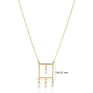 Trendy Engagement Wedding Plain Square <b>Pearl</b> Design Turkish Handmade 925 Sterling Silver <b>Charm</b> Necklace - Product Image 3