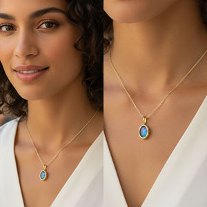 Labradorite naturelle, argent sterling 925 plaqué or, forme ovale, sertie, charme mignon du mois de juin, certifié IGI, fabrication de bijoux, cadeau - Product Image 6