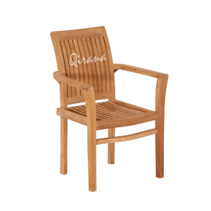 Asientos Muebles para el hogar Sillas de madera Silla de comedor de teca moderna para exteriores con acabado natural Jepara Silla de brazo apilable para jardín - Product Image 5