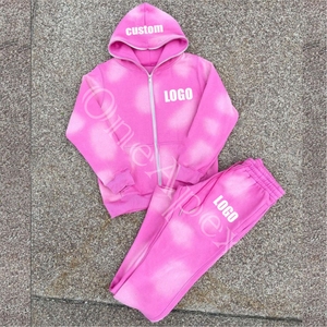 ชุดวอร์มผ้าฝ้ายแบบรูดซิปสำหรับผู้ชายชุดวอร์มผ้าฝ้ายสีจางมีฮู้ดและกางเกงขายาว - Product Image 1