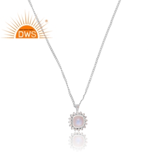 สร้อยคอจี้อัญมณีสีเงินสเตอร์ลิงและพระจันทร์สีรุ้งธรรมชาติผู้ผลิตเครื่องประดับตามสั่ง - Product Image 3